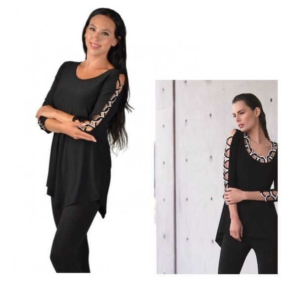 Joseph Ribkoff Black Scoop Neck 3/4 Sleeve Tunic Sz 18 - Picture 5 of 6
